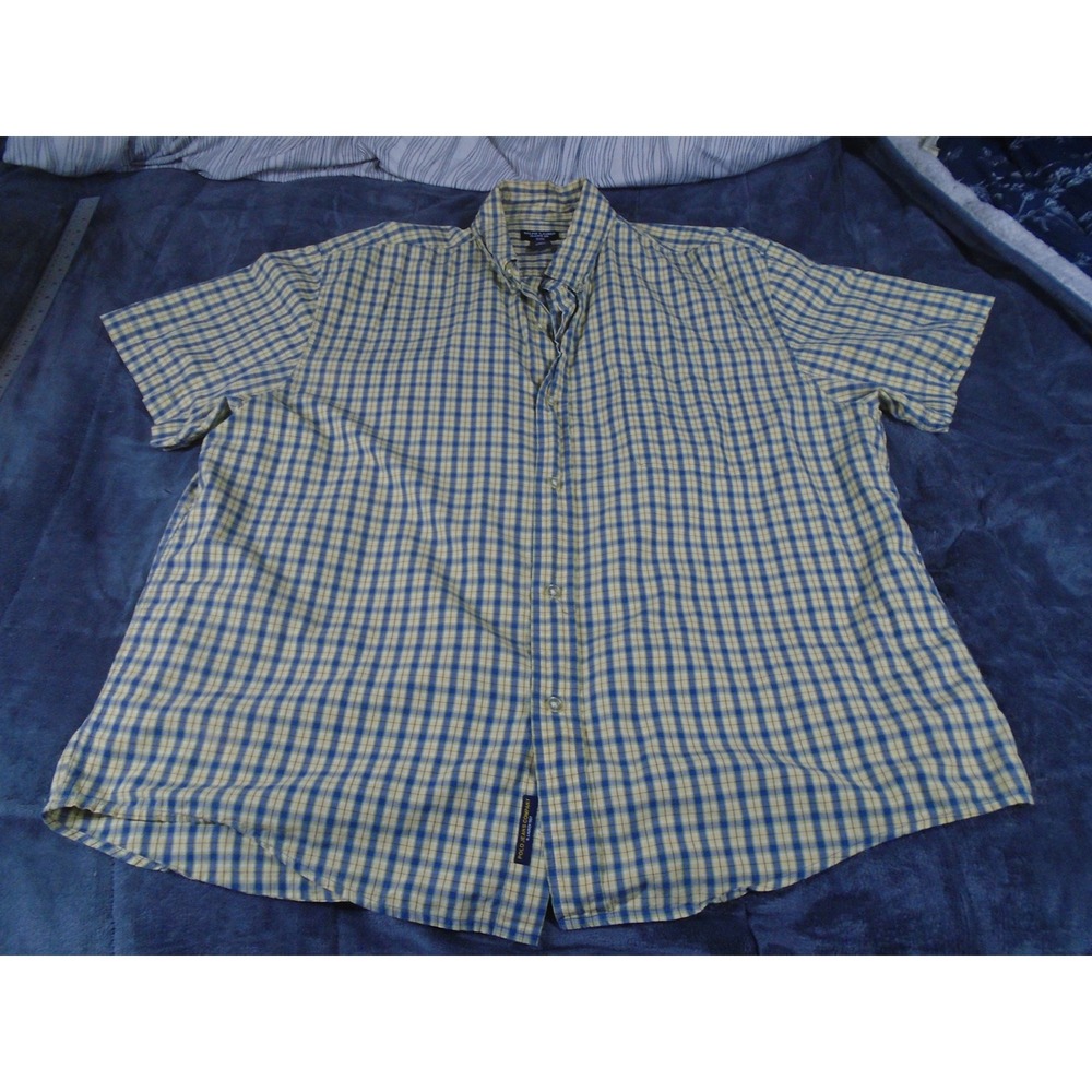 Ralph Lauren‎ Jeans Co Mens XL Short Sleeve Button Down Shirt Blue Yellow Plaid
